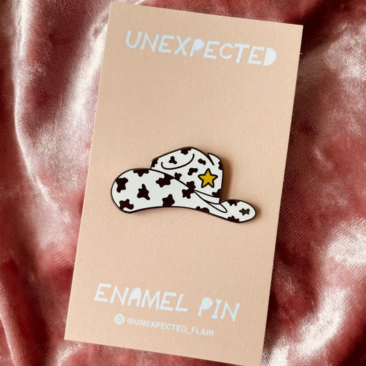 Cow Print Cowboy Hat Enamel Pin