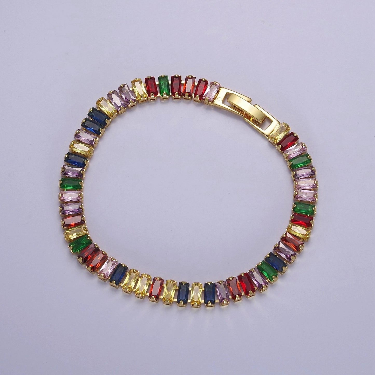 Dainty Colorful Gold Baguette Tennis Bracelet